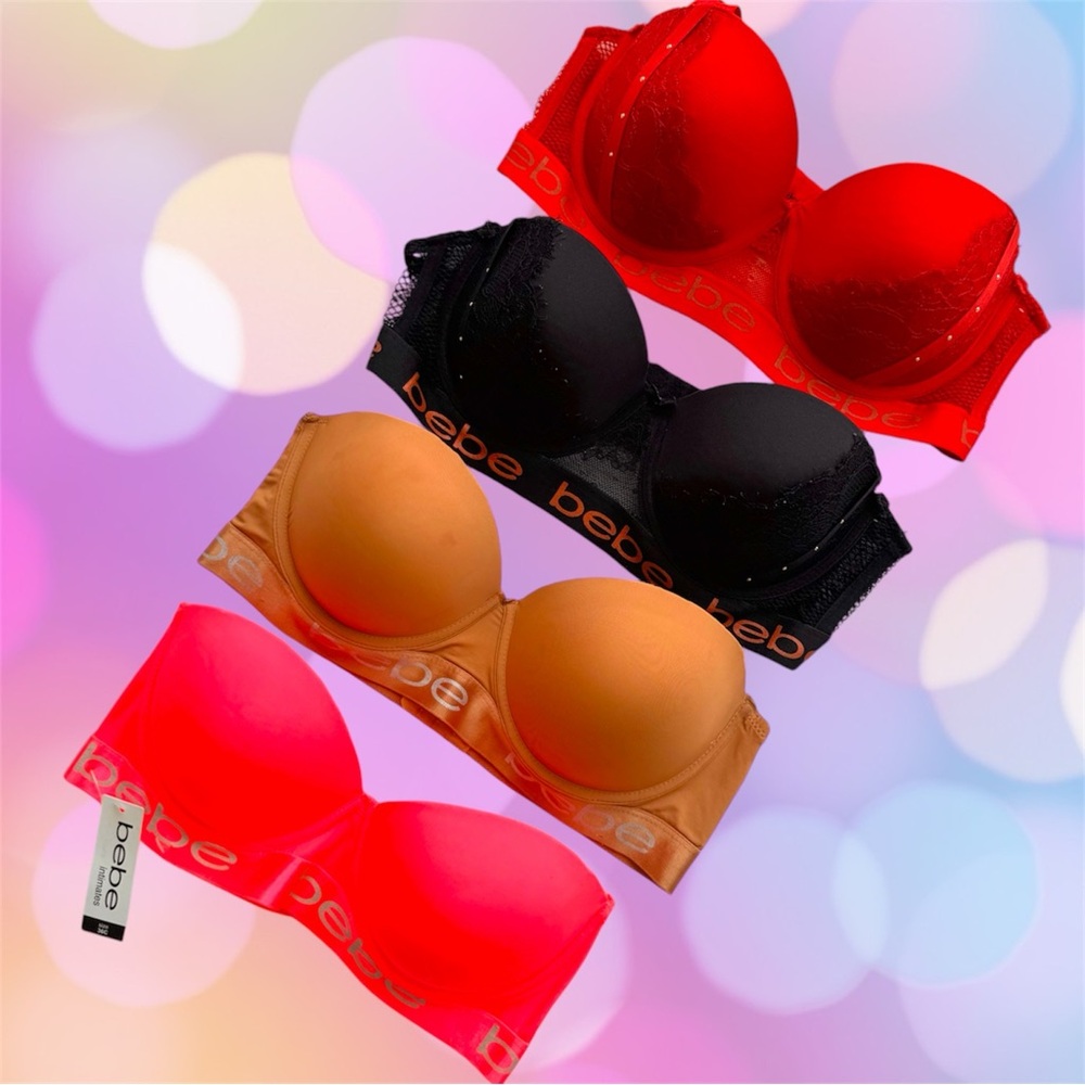 BEBÉ 4 Pack BRA SET size 36C  strapless bra push up bra set sexy red , hot pink